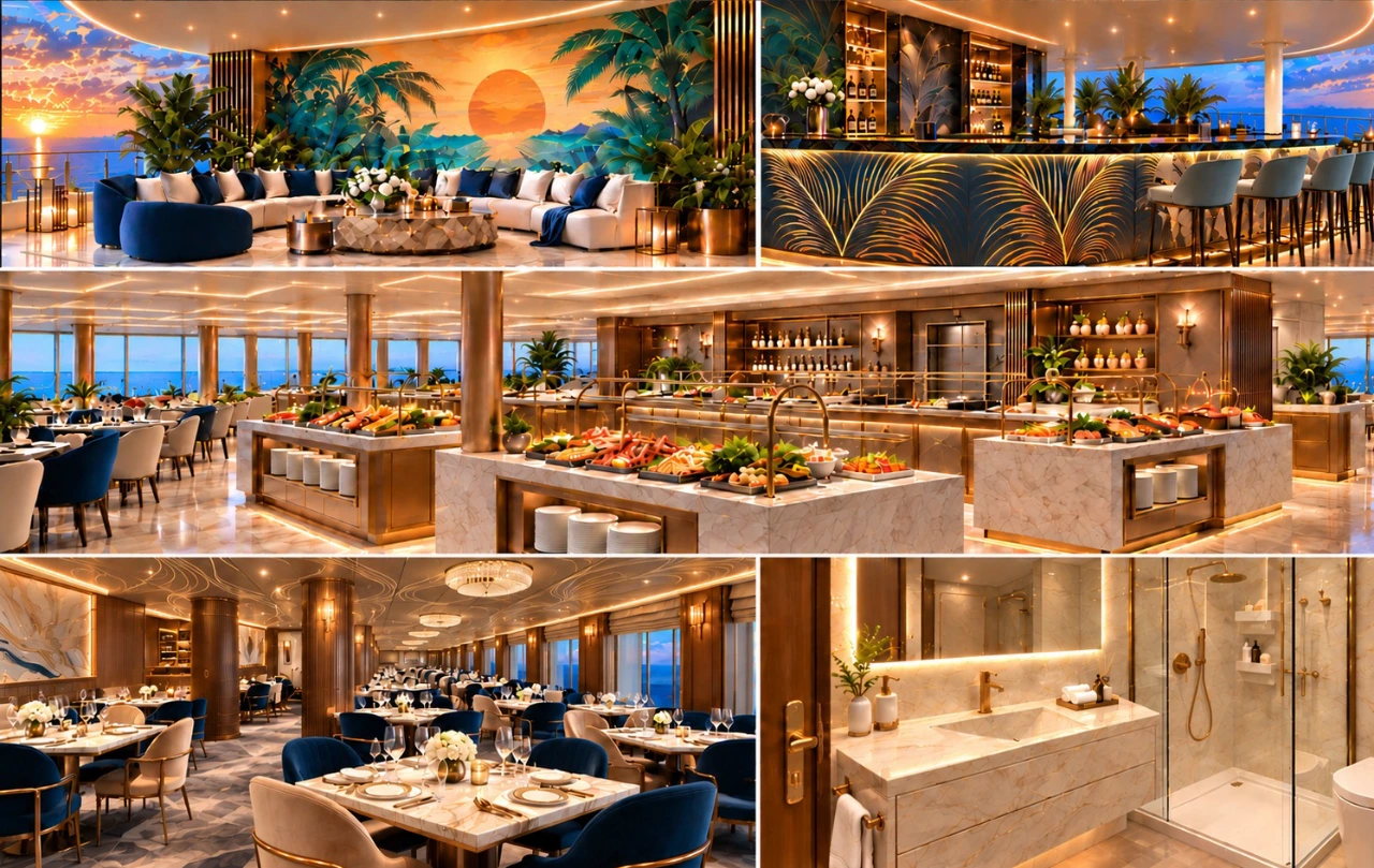 Restaurant interior with printed metal wall panels